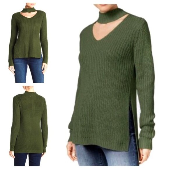PLANET GOLD | Green Keyhole Side Slit Knit Sweater Sz S - Picture 1 of 7